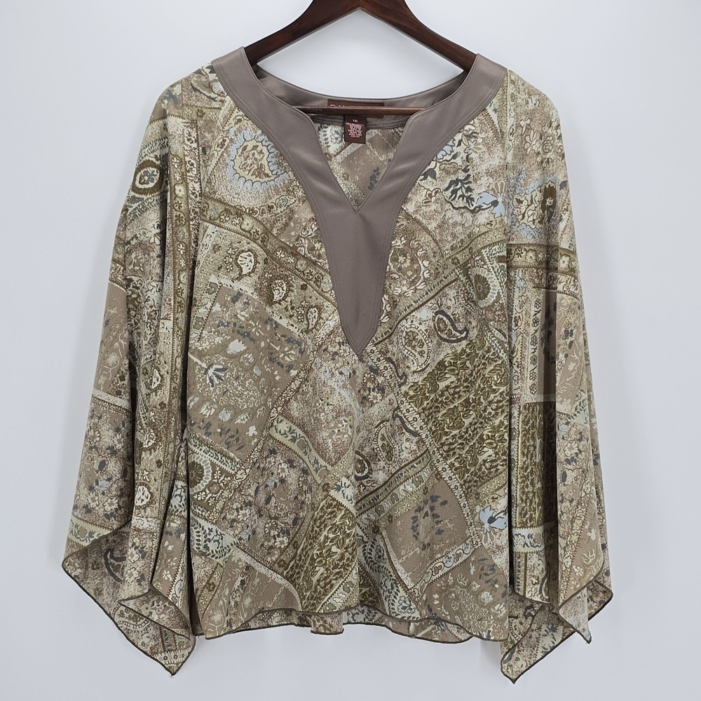 Bandolino Womens 16 Patchwork Poncho Top and Skirt Set Boho Earthy Brown Tan